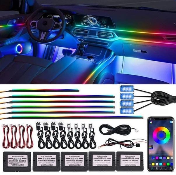 LED Підсвічування Салон неоновий RGB Ambient light 12V Bluetooth (Набір 18 в 1) 81277 фото